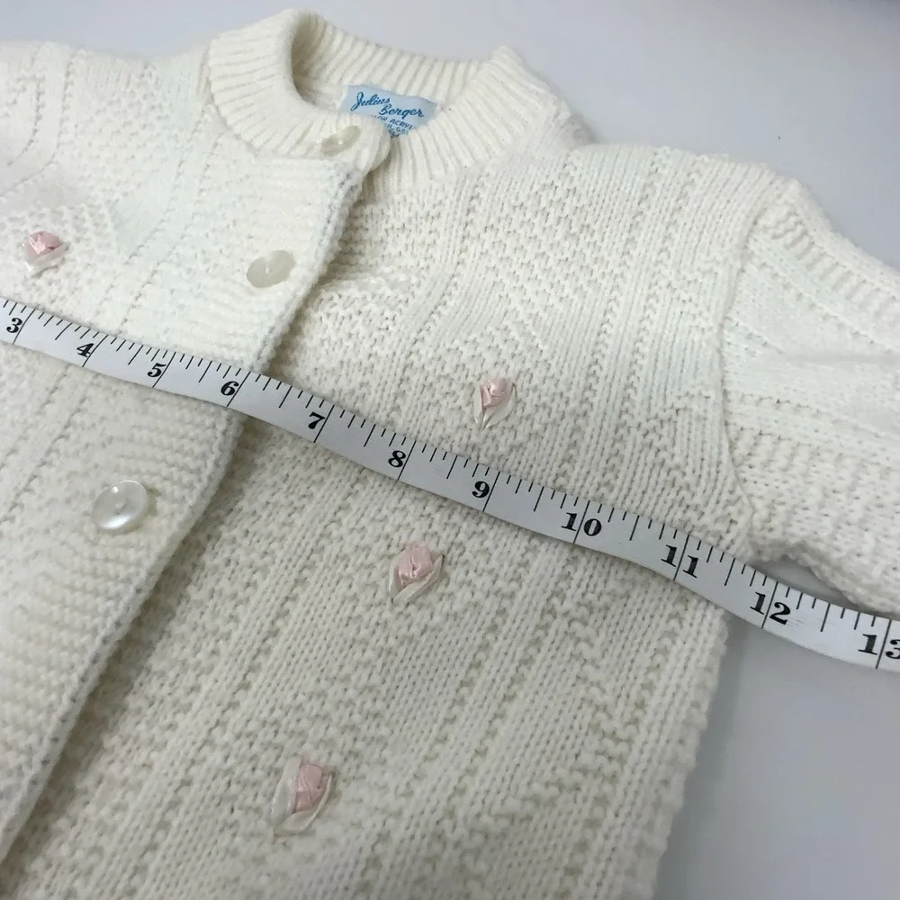 Vintage Julius Berger Baby Sweater Size ? 18-24 Months Cardigan Satin Roses READ
